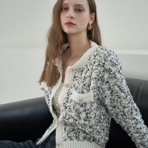 컬러풀 믹스 부클원사 트위드 가디건 LL11CD104