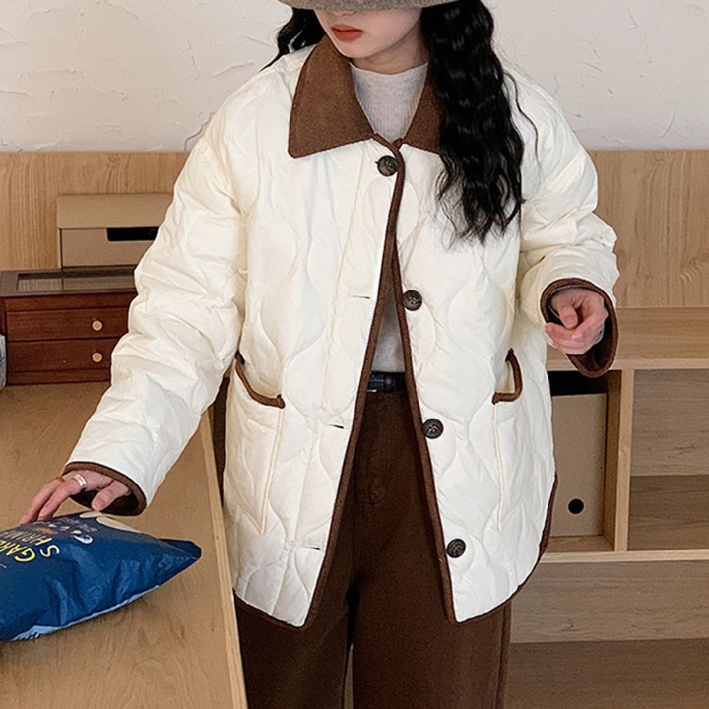 모노무드 LMO 여자 퀄팅 퀼팅 다운아우터 F W 변환기 데일리룩 재킷 크림