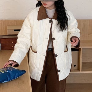 모노무드 LMO 여자 퀄팅 퀼팅 다운아우터 F W 변환기 데일리룩 재킷 크림
