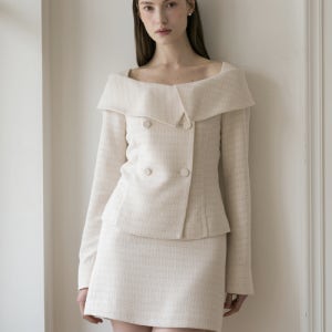 [프롬데이모먼트] 메리 트위드 오프숄더 자켓&스커트 셋업 세트_Cream F243MSE001