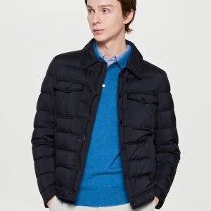 [헤지스 남성] [PREMIUM] 블랙 경량 구스다운 패딩 트러커 HZJU5D682BK