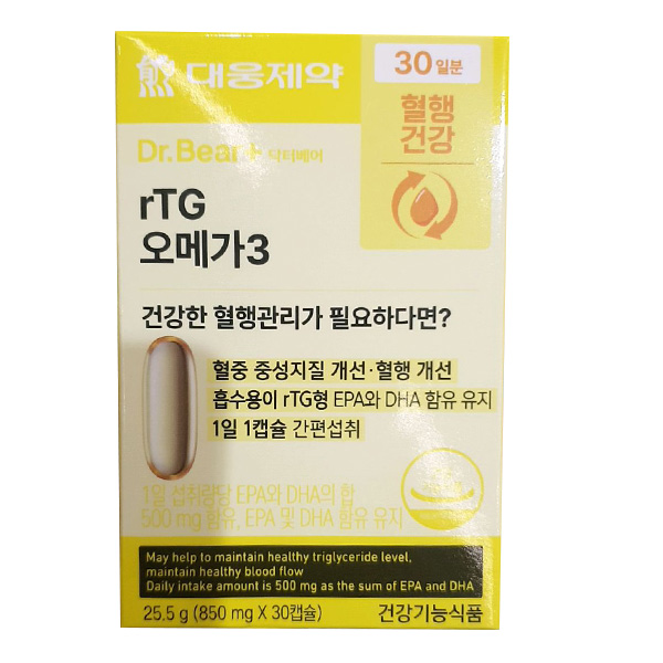<b>대웅</b>제약 닥터베어 <b>rTG 오메가3</b> 850mg x 30캡슐, 1개