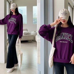 엘리니 레터링배색 박스 맨투맨