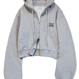 D12 에센셜 웨이브 로고 크롭 후드집업