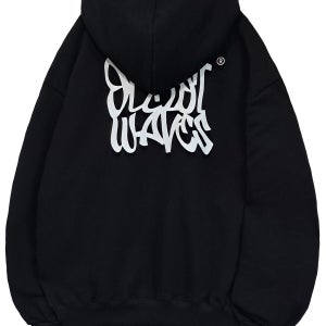 D06 에센셜 웨이브 로고 오버핏 후드티