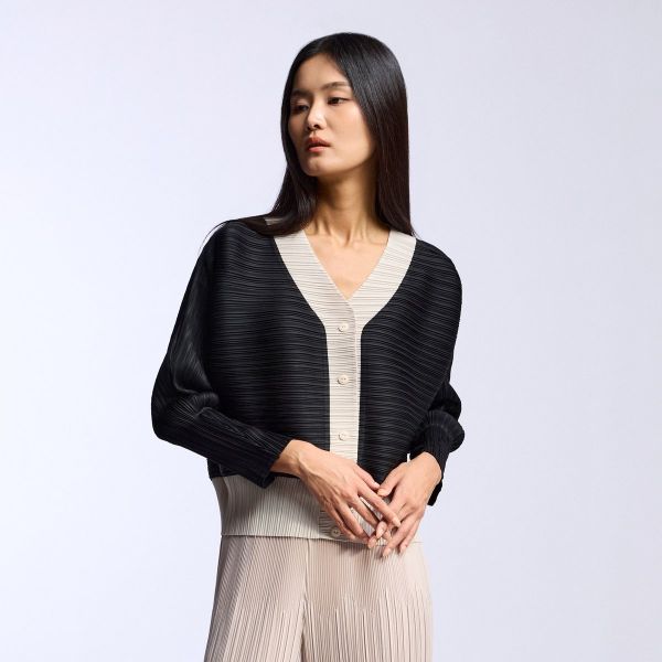 라플리 V넥 컬러 블록 돌먼 가디건 PPCDF025004