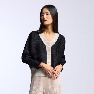 라플리 V넥 컬러 블록 돌먼 가디건 PPCDF025004