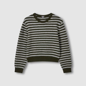 [자주] 여 울 블렌디드 스트라이프 긴팔 니트 - 다크 그린 (J115402005)