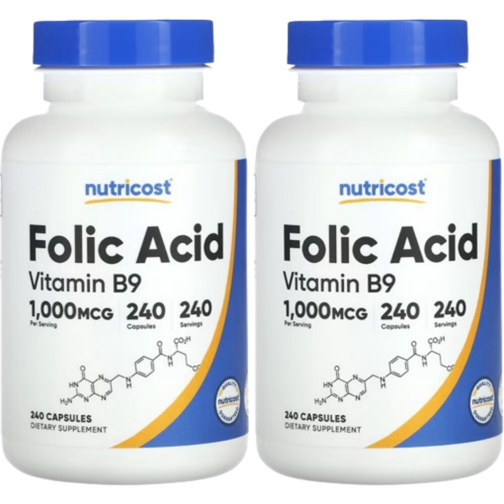 뉴트리코스트 <b>엽산</b> 비타민 B9 Folic Acid 1000mg 240캡슐 2개
