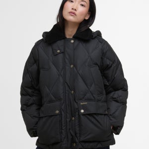 [바버] 여성 블랙 Yasmin 덕 다운 푸퍼 자켓 URJU5F309BK