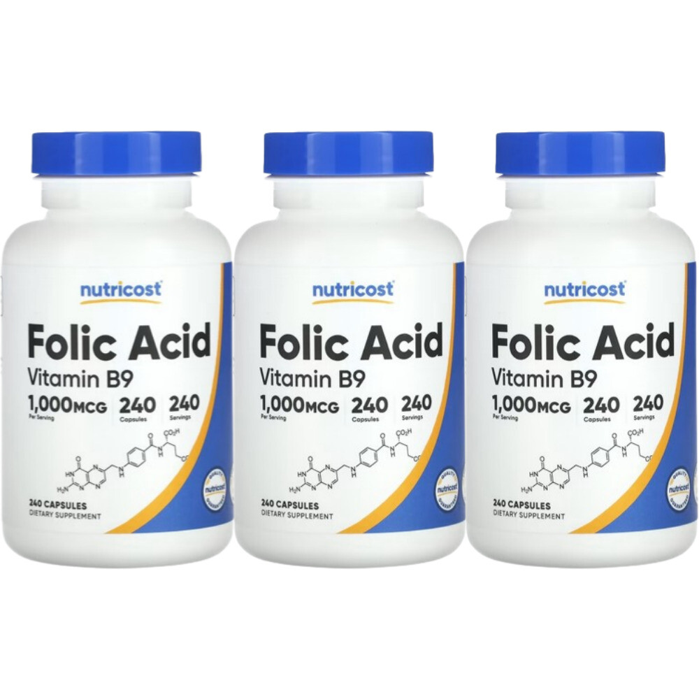 뉴트리코스트 <b>엽산</b> 비타민 B9 Folic Acid 1000mg 240캡슐 3개