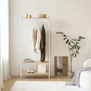 룸앤홈 반우드 2단 선반 행거 조립식 옷걸이 모던 디자인 공간활용 2color