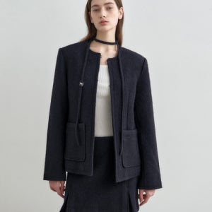 [몽돌] 노카라 울 블렌드 트위드 타이 자켓 네이비 MDJK045NAVY MDJK045NAVY