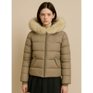 [맥케이슨]  여성 후드 폭스퍼 트리밍 미들 구스다운 패딩점퍼 베이지 MCW4JD643BEG
