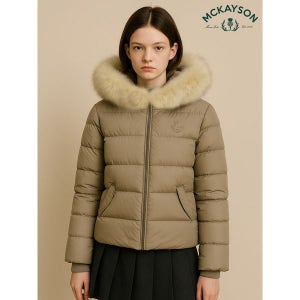 [맥케이슨]  여성 후드 폭스퍼 트리밍 미들 구스다운 패딩점퍼 베이지 MCW4JD643BEG