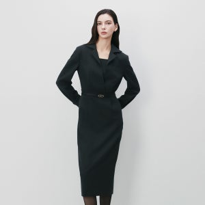 [아이잗컬렉션(OUTLET)] 슬림핏 오픈 칼라 H라인 원피스 (GREY) CPCA0OP061