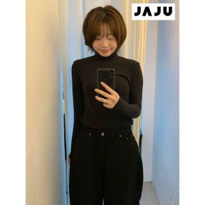 [자주]  블랙 여 JAJU HEAT 터틀넥 긴팔 티셔츠 J422402004