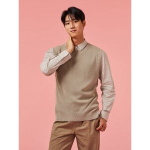 [자주] 베이지 남 메리노울 블렌디드 니트 베스트 J312403005