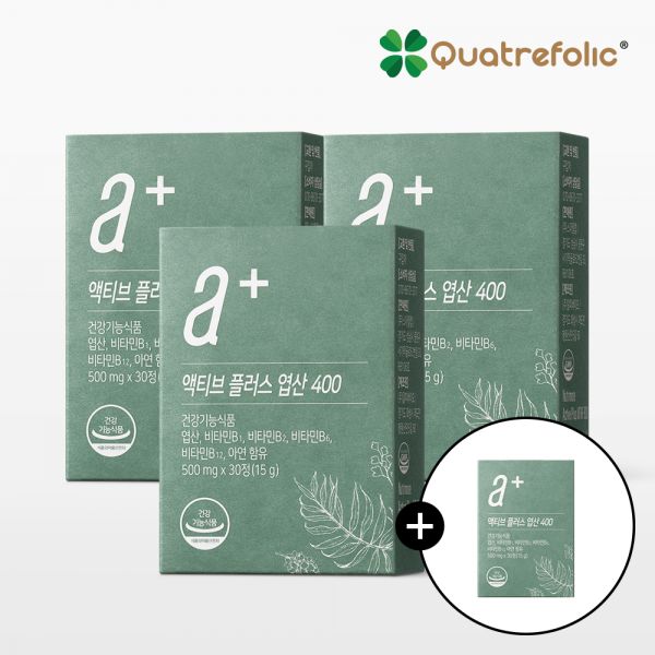 4개 뉴트리모어 활성엽산 <b>액티브 플러스 엽산 400</b> 임신준비 임산부 영양제 30정 4개