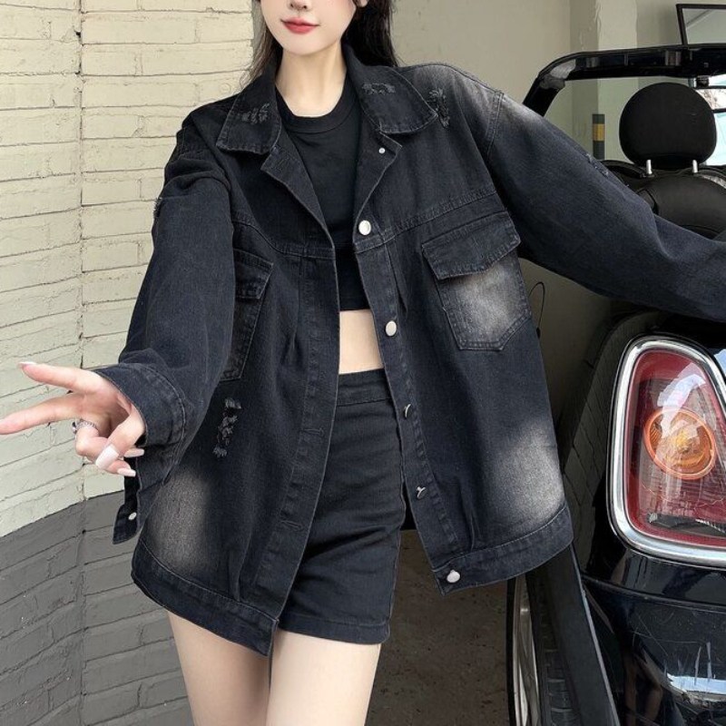 PETITBATH 여성 오버핏 디스트로이드 블랙데님 자켓 빅포켓 캐주얼 20250807 wt WH 4983 M 블랙