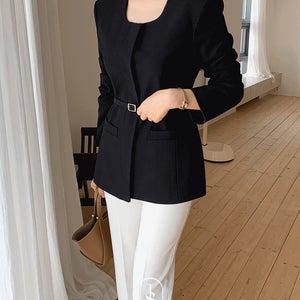 [the J.Soo] 플로우 U넥 벨트 자켓