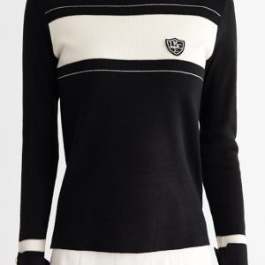 르니 와펜 코킹 배색 롤업 소매 카라넥 긴팔 니트 FL04KN102W 블랙