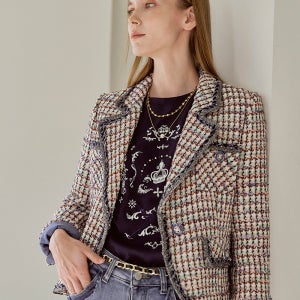 컬러 체크 메탈사 테일러드 트위드 자켓 MK03JK211HJJ