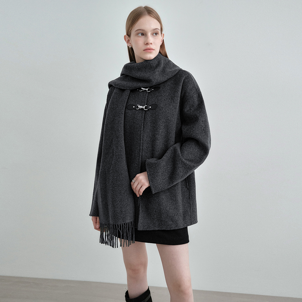 [몽돌] 울 캐시미어 핸드메이드 머플러 코트 차콜 MDCT016CHARCOAL