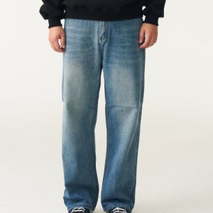 [더블에잇] 하프 밴딩 와이드 데님 팬츠 (중청) 000000049