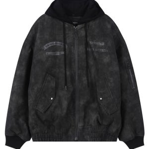 [버커루] 인조가죽 아트웍 후드 패딩 점퍼 다크 그레이 B254LI300P