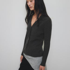 [로우타이드] PLEATS KNIT CARDIGAN [CHARCOAL] LK3C2MCD90CHC