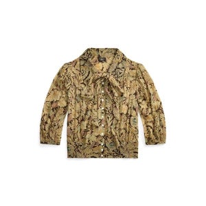 플로럴 프린트 크링클 실크 블라우스