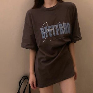 기타 여성 프린팅 박스 반팔 1P 여름 데일리 반소매 티셔츠