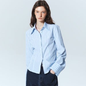 [닉앤니콜] MINIMAL STRIPE LOGO SLIM SHIRT_SORA