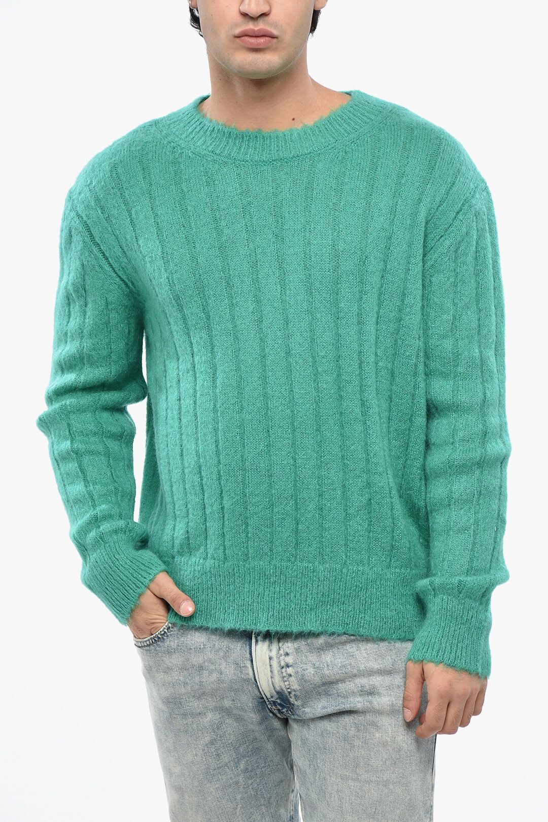 마르니 로고 자수 크루넥 스웨터 그린 솔리드 Solid Crewneck Sweater with Embroidered Logo 701526 146478197