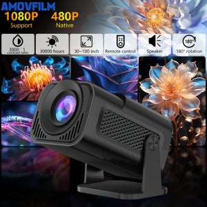 아모비필름 2025 신형 휴대용 프로젝터, 회전 가능, 게임 비디오 프로젝터, 내장 스피커, 50ANSI, 오피스 프로젝터, 홈시어터 지원, 엔터테인먼트, 홈시어터 프로젝터,영화의