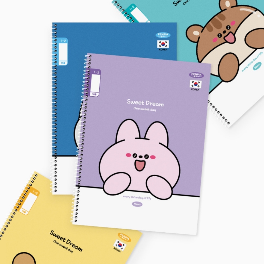 펜피아 초등 1-2 무제 스프링노트 24매 10권 세트 안전고리 스프링 <b>공부</b>노트 랜덤 10개 <b>동일</b>디자인