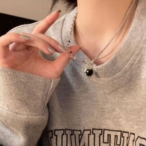 레이어드 데이 더블 블랙하트 기본 데일리목걸이 진주목걸이 목걸이세트 목걸이반지