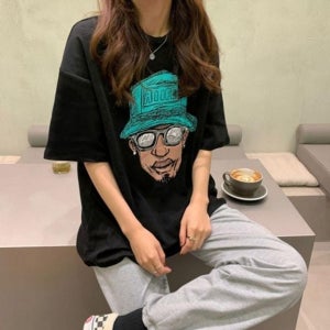여성 모자맨 데일리 반팔 프린팅 클래식 1P 라운드 반 반소매티셔츠 여자반팔티셔츠