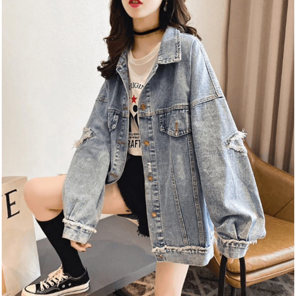 브룸 여자 오버핏 데님 청자켓 DHHB54