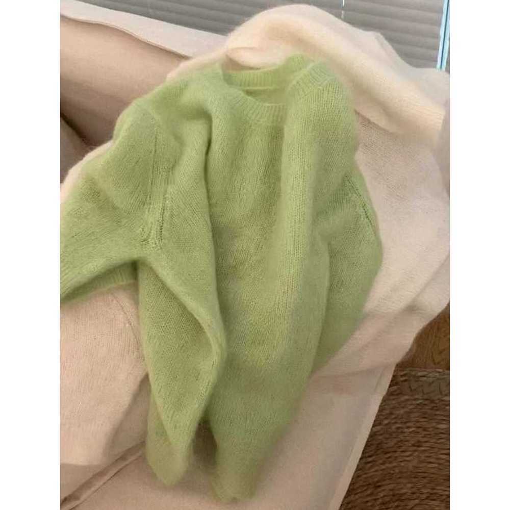 여자 연두색 루즈핏 모헤어 니트 연한 초록색 퍼 털 스웨터 니트티 S
