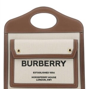 버버리 포켓 투톤 미니 캔버스 레더 토트백 8039361 amp 가죽 핸드백 A1395