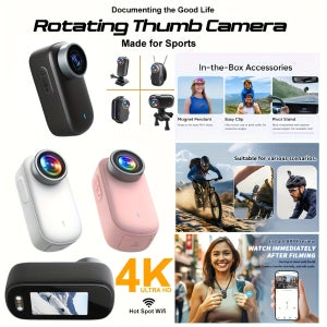 4K 썸 스포츠 카메라, 소형 스크린 내장, 어디든 장착 가능, 백클립 컴팩트 바디 카메라, 휴대용 캠코더, 핸즈프리 POV 녹화, 자전거, 헬멧 카메라, 128GB 메모리 카드