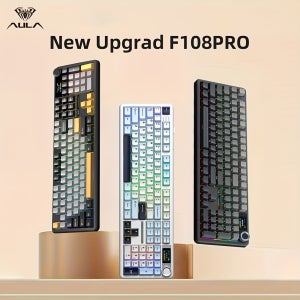 Aula F108 무선 게이밍 키보드, 풀사이즈 메카닉 키보드 (108개 핫스왑 및 프로그래밍 가능 키), RGB 백라이트, Mac/PC/Android 호환, 인체공학적 디자인,