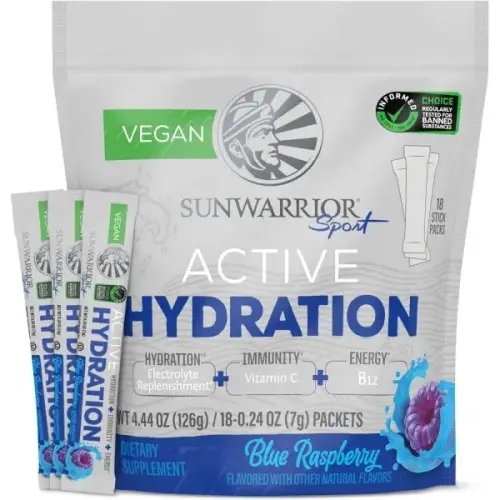 <b>Sunwarrior</b> 선워리어 수분 보충 파우더 전해질 팩 7g x 18개, <b>비타민 B12</b>, 엘더베리