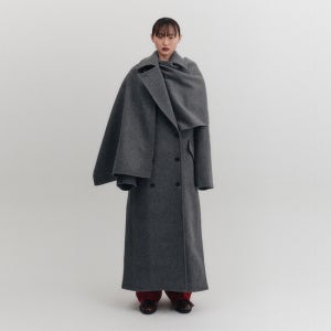 잉크 머플러 더블 롱 코트 - 그레이