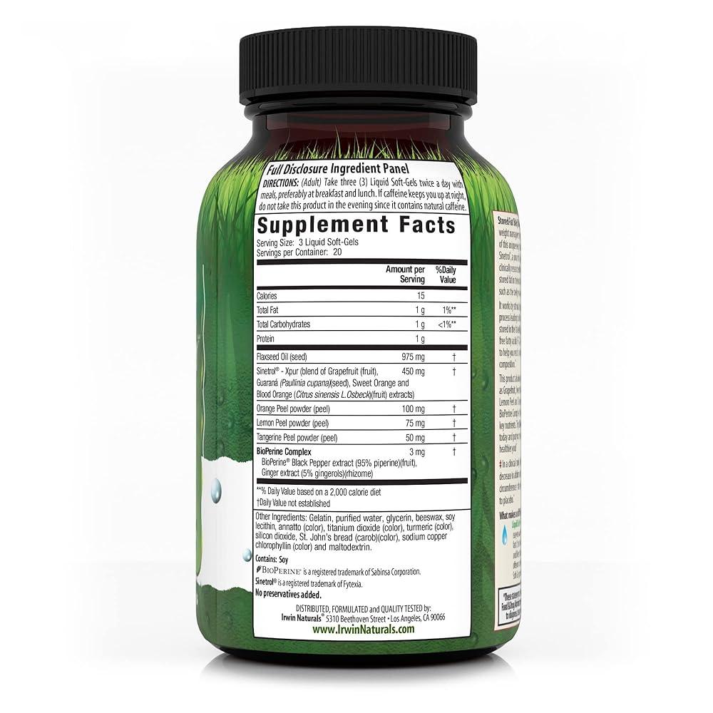 Irwin Naturals Stored-Fat Belly Burner <b>Sinetrol</b> 자몽 스위트 오렌지 및 블러드 포함 - 고집 지방 분해 액체 소프트젤 60개 2팩