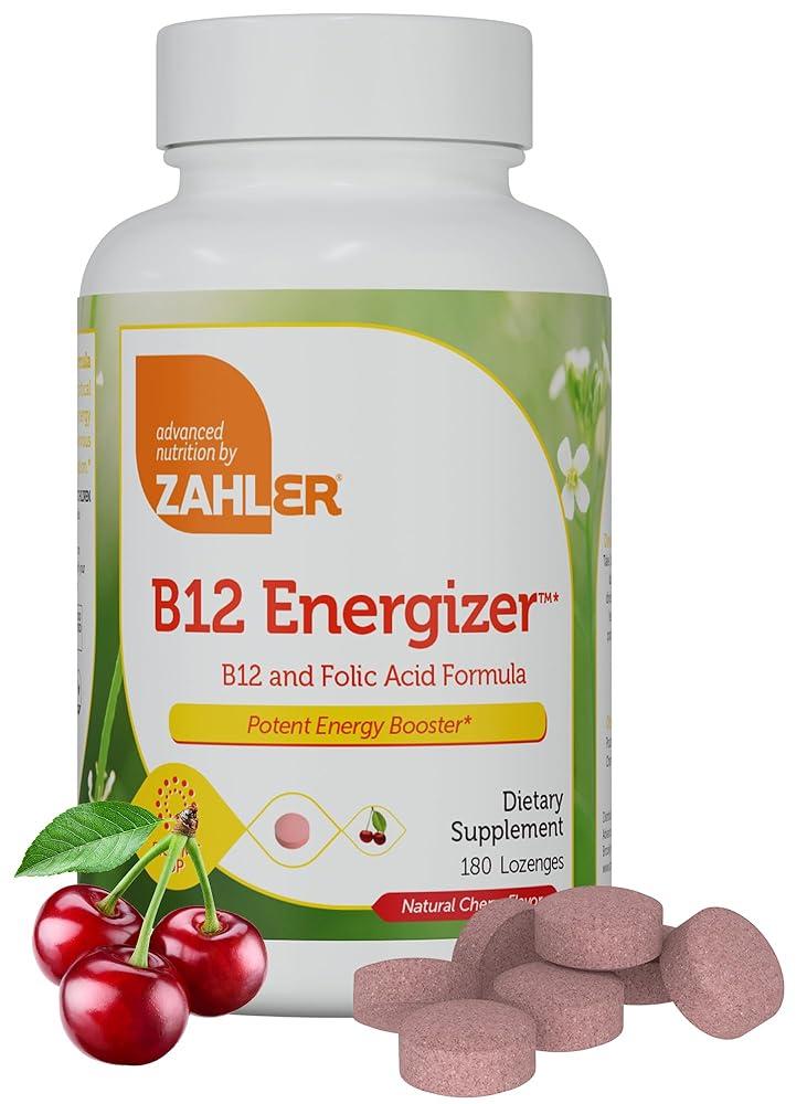 Zahler 잘러 Energizer+ 비타민 <b>B125000mcg</b> B12 체리 캔디 5000mcg 180정  180 Count (Pack of 1)  1개