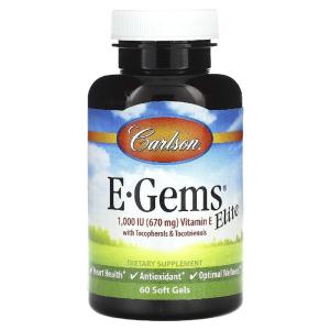 Carlson  <b>E-Gems</b> Elite 토코페롤 및 토코트리에놀 함유 <b>비타민E</b> 670mg(1 000IU) 소프트젤 60정