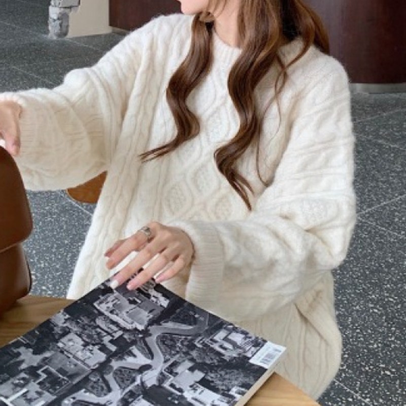 PETITBATH여성 오버핏 케이블 니트 스웨터원피스 루즈핏RJX51008 2XL 화이트